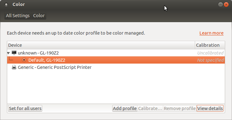 Gnome color settings tool